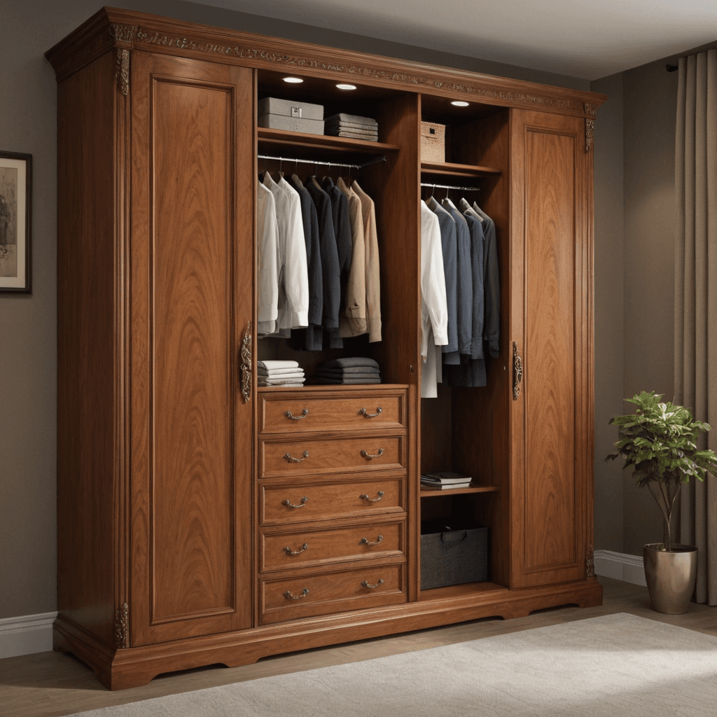 تصميم دولاب ملابس كلاسيكي مع تفاصيل خشبية فاخرة