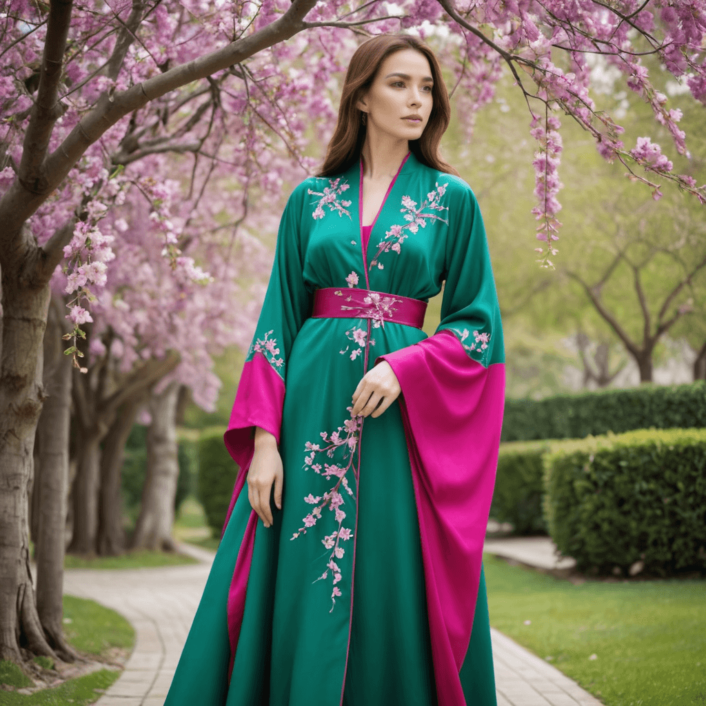 عباية حريرية نابضة بالحياة باللونين الأخضر الزمردي والفوشيا