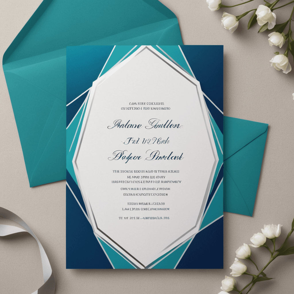 قالب دعوة زفاف بظلال اللون الأزرق الملكي والفيروزي