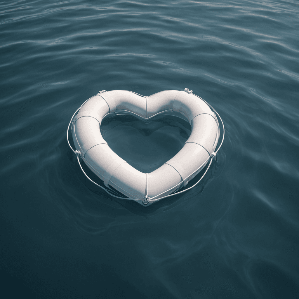 عوامة نجاة بيضاء ضخمة على شكل قلب تطفو