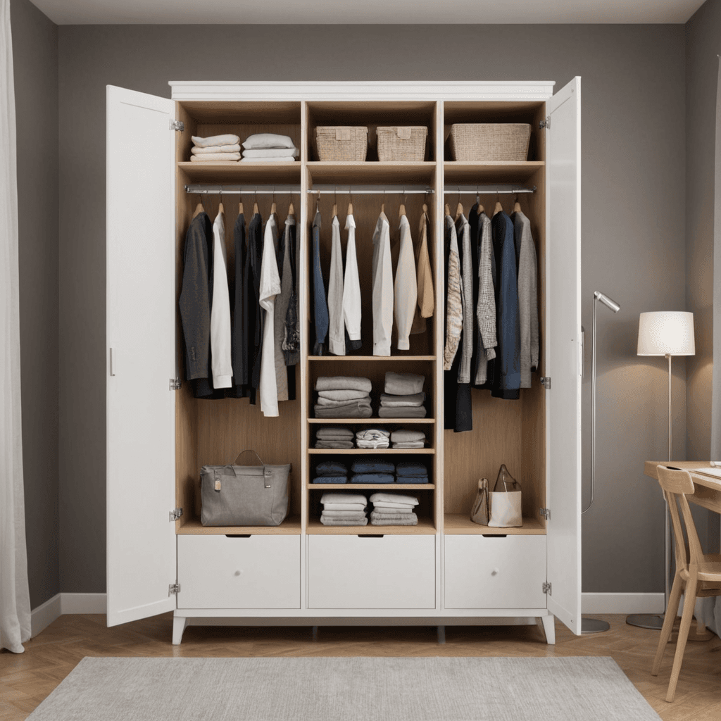 خزانة ملابس صغيرة الحجم مع حلول تخزين مبتكرة