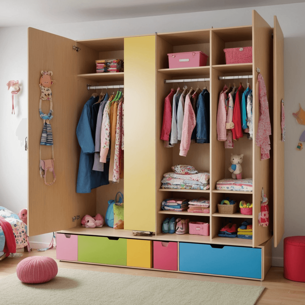 تصميم دولاب أطفال ملون مع مساحات تخزين مبتكرة