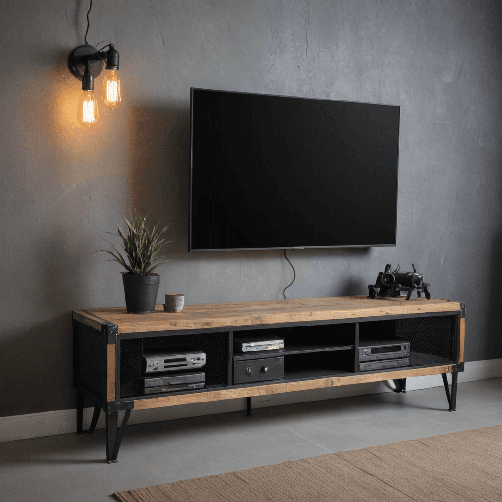 طاولة تلفاز اسود صناعية بإطار فولاذي