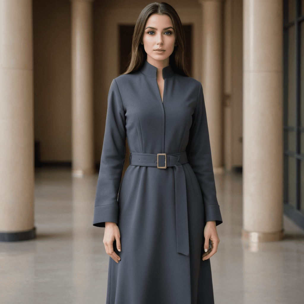 عباية باللون الرمادي الفحمي من قماش الكريب المنظم مع خطوط رفيعة