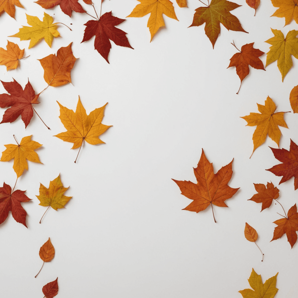 خلفية بيضاء نقية مع بضع أوراق خريف
